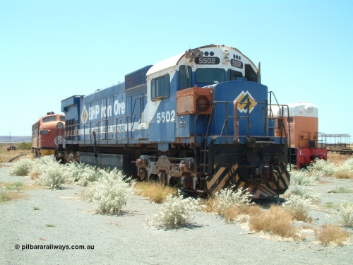041014 122542
Pilbara Railways Historical Society museum, Australian built by Comeng NSW an MLW ALCo M636 unit formerly owned by Mt Newman Mining and BHP Iron Ore 5502 serial number C6096-7 built in July 1976, retired in 1994, donated to the Society in November 1995. 14th October 2004.
Keywords: 5502;Comeng-NSW;MLW;ALCo;M636;C6096-7;