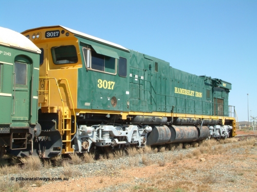 041014 142058
Pilbara Railways Historical Society, Comeng WA ALCo rebuild C636R locomotive 3017 serial WA-135-C-6043-04. The improved Pilbara cab was fitted as part of the rebuild in April 1985. Donated to Society in 1996. 14th October 2004.
Keywords: 3017;Comeng-WA;ALCo;C636R;WA-135-C-6043-04;rebuild;