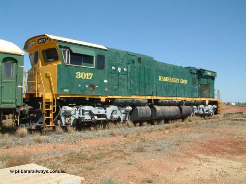 041014 142225
Pilbara Railways Historical Society, Comeng WA ALCo rebuild C636R locomotive 3017 serial WA-135-C-6043-04. The improved Pilbara cab was fitted as part of the rebuild in April 1985. Donated to Society in 1996. 14th October 2004.
Keywords: 3017;Comeng-WA;ALCo;C636R;WA-135-C-6043-04;rebuild;