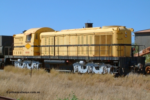 041014 142508
Pilbara Railways Historical Society museum, former Cliffs Robe River Iron Associates RSC-3 model ALCo locomotive built by Montreal Locomotive Works (MLW) in 1951 for NSWGR as the 40 class 4002 serial 77733, purchased by CRRIA in 1971 and numbered 261.002, then 1705 and finally 9405. 4002 is preserved in an operational state and another claim to fame is it run the Royal Train in NSW February 1954. Donated to the Society in 1979. 14th October 2004.
Keywords: 4002;MLW;ALCo;RSC3;77733;9405;40-class;