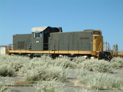 041014 142610
Pilbara Railways Historical Society, former ALCo built demonstrator locomotive model C-415 serial 3449-1 built April 1966, currently carrying number 1000, it was originally numbered 008 when Hamersley Iron purchased the unit in 1968. It was retired from service on the 24th February 1982. It then spent some time carrying number 2000 while building the Marandoo railway line from Sept 1991. 14th October 2004.
Keywords: 1000;ALCo;C-415;3449-1;008;2000;