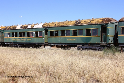 200914 7789
Pilbara Railways Historical Society, passenger carriage 'Fortescue' was originally built by Clyde Engineering at Granville NSW in 1936 for the NSWGR as a second class railway carriage FS type FS 2141. In 1975 it was purchased by the Society and is named after a local river. 14th September 2020.
Keywords: FS2141;FS-type;Clyde-Engineering-Granville-NSW;