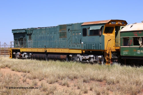 200914 7797
Pilbara Railways Historical Society, Comeng WA ALCo rebuild C636R locomotive 3017 serial WA-135-C-6043-04. The improved Pilbara cab was fitted as part of the rebuild in April 1985. Donated to Society in 1996. 14th September 2020.
Keywords: 3017;Comeng-WA;ALCo;C636R;WA-135-C-6043-04;rebuild;