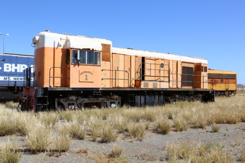 200914 7813
Pilbara Railways Historical Society, Goldsworthy Mining Ltd B class unit 1, an English Electric built ST95B model, originally built in 1965 serial A-104, due to accident damage rebuilt on new frame with serial A-232 in 1970. These units of Bo-Bo design with a 6CSRKT 640 kW prime mover and built at the Rocklea Qld plant. Donated to Society in 1995. 14th September 2020.
Keywords: B-class;English-Electric-Qld;ST95B;A-104;A-232;GML;Goldsworthy-Mining;