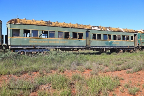 240701 2749
Pilbara Railways Historical Society, passenger carriage 'Fortescue' was originally built by Clyde Engineering at Granville NSW in 1936 for the NSWGR as a second class railway carriage FS type FS 2141. In 1975 it was purchased by the Society and is named after a local river. July 1, 2024.
Keywords: FS2141;FS-type;Clyde-Engineering-Granville-NSW;