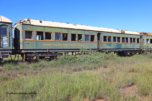 240701 2750
Pilbara Railways Historical Society, passenger carriage 'Weelumurra' was originally built by Clyde Engineering at Granville NSW in 1936 for the NSWGR as a second class railway carriage FS type FS 2138. In 1975 it was purchased by the Society and is named after a local river. July 1, 2024.
Keywords: FS2138;FS-type;Clyde-Engineering-Granville-NSW;