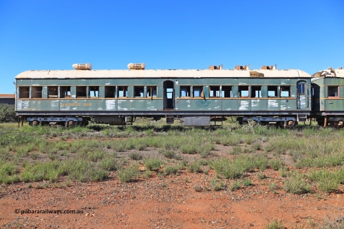 240701 2751
Pilbara Railways Historical Society, passenger carriage 'Conference Car' originally built by Clyde Engineering at Granville NSW in 1935 for the NSWGR as a second class railway carriage FS type FS 2010. In 1975 it was purchased by Hamersley Iron and converted to an inspection vehicle SV 4. When donated to the Society it was repurposed as a conference car. July1, 2024.
Keywords: FS2010;FS-type;Clyde-Engineering-Granville-NSW;