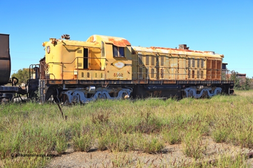 240701 2761
Pilbara Railways Historical Society museum, former Cliffs Robe River Iron Associates RSC-3 model ALCo locomotive built by Montreal Locomotive Works (MLW) in 1951 for NSWGR as the 40 class 4002 serial 77733, purchased by CRRIA in 1971 and numbered 261.002, then 1705 and finally 9405. 4002 is preserved in an operational state and another claim to fame is it run the Royal Train in NSW February 1954. Donated to the Society in 1979. July 1, 2024.
Keywords: 4002;MLW;ALCo;RSC3;77733;9405;40-class;