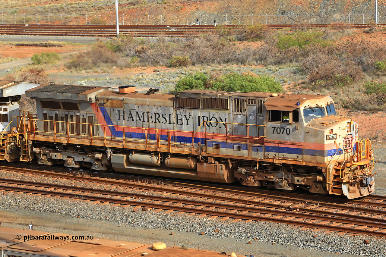 240619 0331
Cape Lambert yard, Hamersley Iron's GE built 9-44CW locomotive 7070 with serial number 47749, delivered in 1995 from the original locomotive order and still looking in pretty good condition despite its age leads a blue rake towards the dumper for unloading. Captured on June 19, 2024.
Keywords: 7070;GE;Dash-9-44CW;47749;