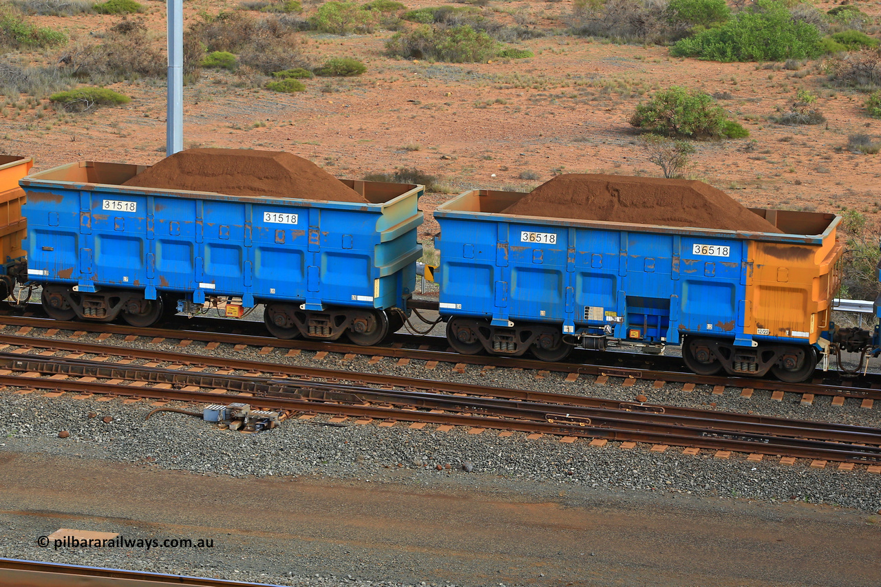 240619 0409
Cape Lambert yard, one of Rio Tinto's blue rakes with spring park brake and only electronic controlled pneumatic [ECP] braking, waggon pair 31518 is a master and is bar coupled to slave waggon 36518 built by China Northen as a Q type in 12/2022. Captured on June 19, 2024.
Keywords: 31518;36518;Q-type;China-Northern;Rio-ore-waggon;