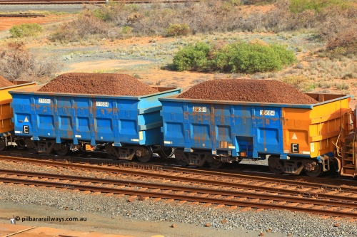 240619 0335
Cape Lambert yard, one of Rio Tinto's blue rakes with spring assisted park brake and only electronic controlled pneumatic [ECP] braking, waggon pair 31684 is a master and is bar coupled to slave waggon 36684 built by China Northen as a Q type in 11/2022. Captured on June 19, 2024.
Keywords: 31684;36684;Q-type;China-Northern;Rio-ore-waggon;