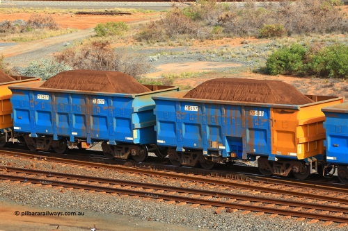 240619 0339
Cape Lambert yard, one of Rio Tinto's blue rakes with spring assisted park brake and only electronic controlled pneumatic [ECP] braking, waggon pair 31457 is a master and is bar coupled to slave waggon 36457 built by China Northen as a Q type in 12/2022. Captured on June 19, 2024.
Keywords: 31457;36457;Q-type;China-Northern;Rio-ore-waggon;