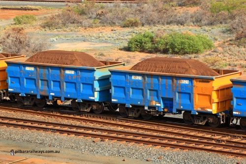 240619 0349
Cape Lambert yard, one of Rio Tinto's blue rakes with spring assisted park brake and only electronic controlled pneumatic [ECP] braking, waggon pair 31523 is a master and is bar coupled to slave waggon 36523 built by China Northen as a Q type in 12/2022. Captured on June 19, 2024.
Keywords: 31523;36523;Q-type;China-Northern;Rio-ore-waggon;
