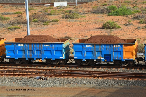 240619 0358
Cape Lambert yard, one of Rio Tinto's blue rakes with spring assisted park brake and only electronic controlled pneumatic [ECP] braking, waggon pair 31534 is a master and is bar coupled to slave waggon 36534 built by China Northen as a Q type in 12/2022. Captured on June 19, 2024.
Keywords: 31534;36534;Q-type;China-Northern;Rio-ore-waggon;