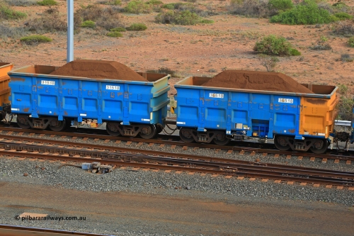 240619 0409
Cape Lambert yard, one of Rio Tinto's blue rakes with spring assisted park brake and only electronic controlled pneumatic [ECP] braking, waggon pair 31518 is a master and is bar coupled to slave waggon 36518 built by China Northen as a Q type in 12/2022. Captured on June 19, 2024.
Keywords: 31518;36518;Q-type;China-Northern;Rio-ore-waggon;