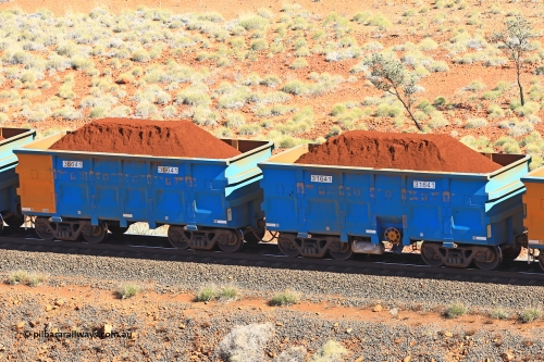 240701 2415
Western Creek, 67 km, one of Rio Tinto's blue rakes with spring assisted park brake and only electronic controlled pneumatic [ECP] braking, waggon pair 31641 is a master and is bar coupled to slave waggon 36641 built by China Northen as a Q type in 11/2022. Captured on July 1, 2024.
Keywords: 31641;36641;Q-type;China-Northern;Rio-ore-waggon;