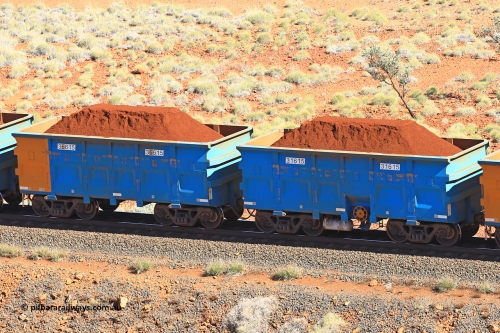 240701 2418
Western Creek, 67 km, one of Rio Tinto's blue rakes with spring assisted park brake and only electronic controlled pneumatic [ECP] braking, waggon pair 31615 is a master and is bar coupled to slave waggon 36615 built by China Northen as a Q type in 11/2022. Captured on July 1, 2024.
Keywords: 31615;36615;Q-type;China-Northern;Rio-ore-waggon;