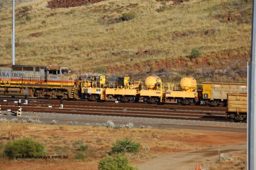 170729 0088
Rio Tinto compressor waggon set CB 10, compressor control waggon with two diesel powered Kaeser M57 Utility air compressors and the receiver waggon with two air tanks or receivers. Note the waggons are modified ore waggon frames. Seen here at Cape Lambert. 29th July 2017.
Keywords: CB10;rio-compressor-waggon;