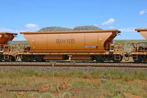 210322 9577
Near Gecko on Rio Tinto's Dampier - Tom Price line is Chinese built ballast waggon BAH 105 on a loaded ballast rake. Location is roughly [url=https://goo.gl/maps/XZkGLreipQwHrTjw9]here[/url]. 22nd March 2021.
Keywords: BAH-type;BAH105;Rio-ballast-waggon;