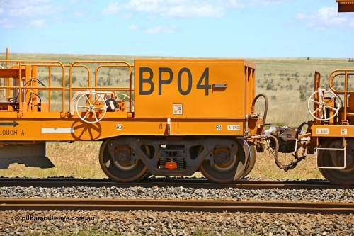 210322 9585
Near Gecko on Rio Tinto's Dampier - Tom Price line is CRRC Yangtze Rolling Stock Co of China built ballast plough waggon BP 04 on a loaded ballast rake, view of A end. Location is roughly [url=https://goo.gl/maps/XZkGLreipQwHrTjw9]here[/url]. 22nd March 2021.
Keywords: BP-type;BP04;Rio-ballast-plough;CRRC-Yangtze-Rolling-Stock-Co-China;