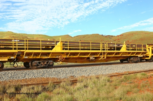 210510 1149
Near Galah on the Rio Tinto Dampier - Tom Price line at the 89.5 km, RTW type intermediate rail waggon RTW 004 on Rio Tinto's Gemco Rail built rail train consist. 10th May 2021. [url=https://goo.gl/maps/tSmgEtp7gcG7x24b9]Location[/url].
Keywords: RTW-type;RTW004;Gemco-Rail-WA