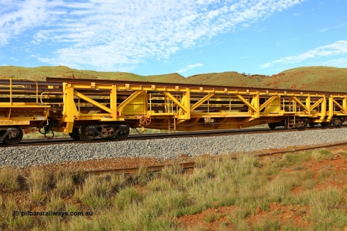 210510 1150
Near Galah on the Rio Tinto Dampier - Tom Price line at the 89.5 km, RTS type straddle crane carrying rail waggon RTS 003 on Rio Tinto's Gemco Rail built rail train consist. 10th May 2021. [url=https://goo.gl/maps/tSmgEtp7gcG7x24b9]Location[/url].
Keywords: RTS-type;RTS003;Gemco-Rail-WA
