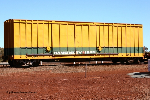 VA1 050828 5117
Pelican Siding during the Tunkawanna duplication project, Hamersley Iron's VA type box van VA 1, built by Perry Engineering SA in 1969. A further two vans coded VA were purchased from Scotts of Ipswich in 1971. Seen here on August 28, 2005.
Keywords: VA-type;VA1;Perry-Engineering-SA;Rio-box-waggon;