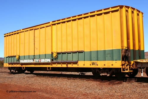 VA1 050828 5124
Pelican Siding during the Tunkawanna duplication project, Hamersley Iron's VA type box van VA 1, built by Perry Engineering SA in 1969. A further two vans coded VA were purchased from Scotts of Ipswich in 1971. Seen here on August 28, 2005.
Keywords: VA-type;VA1;Perry-Engineering-SA;Rio-box-waggon;