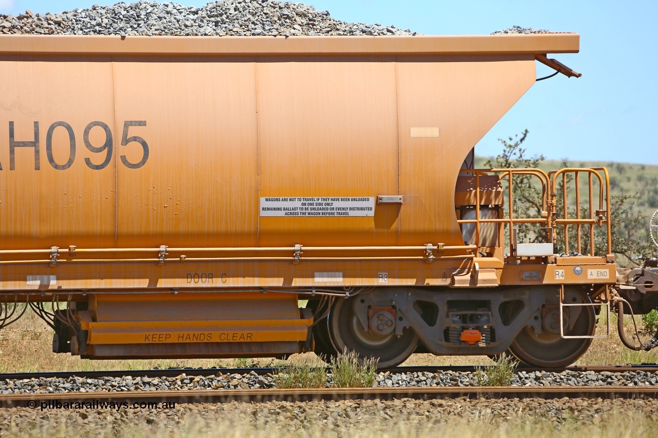 210322 9570
Near Gecko on Rio Tinto's Dampier - Tom Price line is Chinese built ballast waggon BAH 095 on a loaded ballast rake, close up of the B end. Location is roughly [url=https://goo.gl/maps/XZkGLreipQwHrTjw9]here[/url]. 22nd March 2021.
Keywords: BAH-type;BAH095;Rio-ballast-waggon;