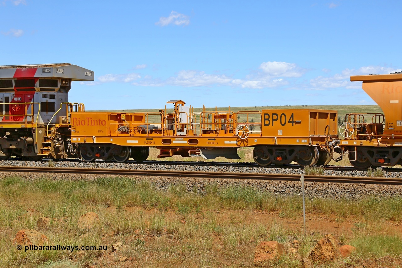210322 9583
Near Gecko on Rio Tinto's Dampier - Tom Price line is CRRC Yangtze Rolling Stock Co of China built ballast plough waggon BP 04 on a loaded ballast rake. Location is roughly [url=https://goo.gl/maps/XZkGLreipQwHrTjw9]here[/url]. 22nd March 2021.
Keywords: BP-type;BP04;Rio-ballast-plough;CRRC-Yangtze-Rolling-Stock-Co-China;