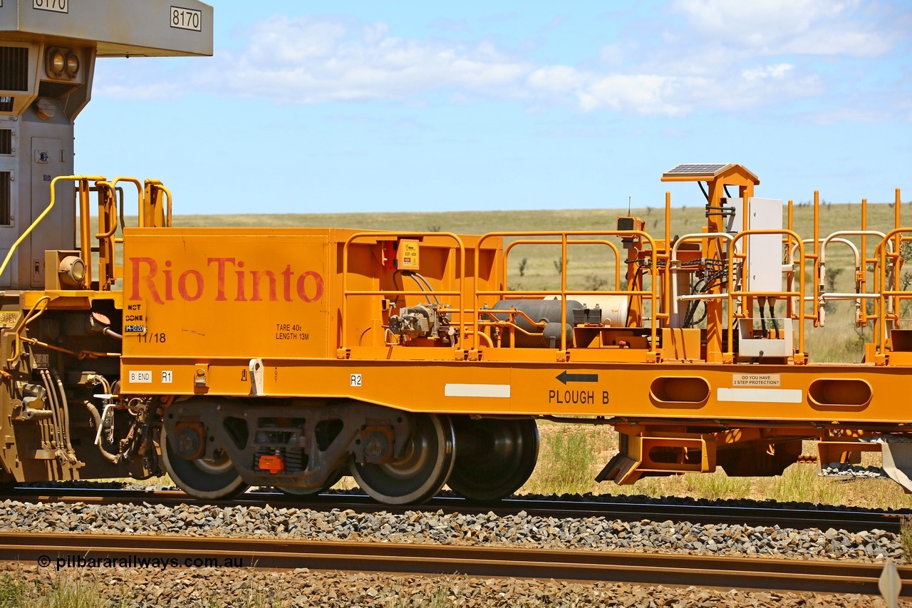 210322 9584
Near Gecko on Rio Tinto's Dampier - Tom Price line is CRRC Yangtze Rolling Stock Co of China built ballast plough waggon BP 04 on a loaded ballast rake, view of B end. Location is roughly [url=https://goo.gl/maps/XZkGLreipQwHrTjw9]here[/url]. 22nd March 2021.
Keywords: BP-type;BP04;Rio-ballast-plough;CRRC-Yangtze-Rolling-Stock-Co-China;