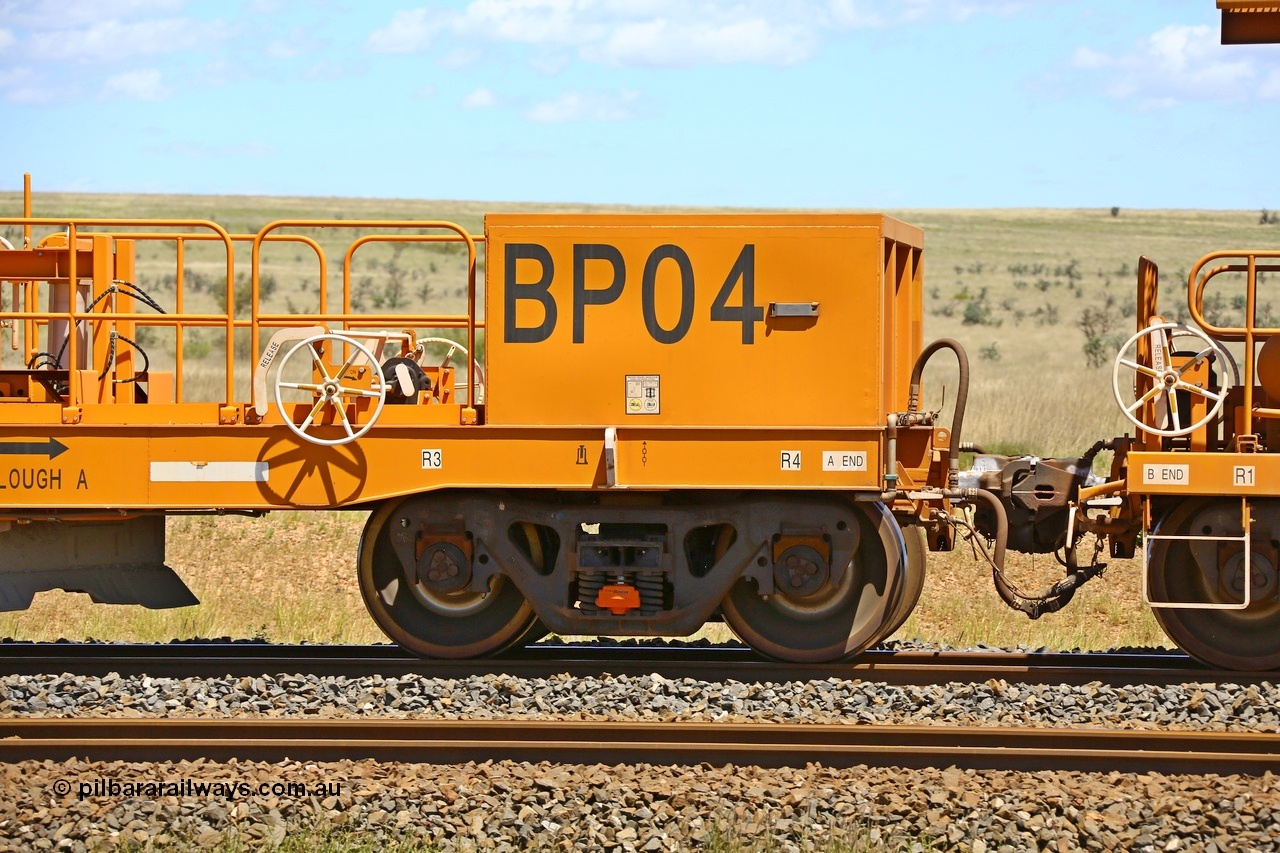 210322 9585
Near Gecko on Rio Tinto's Dampier - Tom Price line is CRRC Yangtze Rolling Stock Co of China built ballast plough waggon BP 04 on a loaded ballast rake, view of A end. Location is roughly [url=https://goo.gl/maps/XZkGLreipQwHrTjw9]here[/url]. 22nd March 2021.
Keywords: BP-type;BP04;Rio-ballast-plough;CRRC-Yangtze-Rolling-Stock-Co-China;
