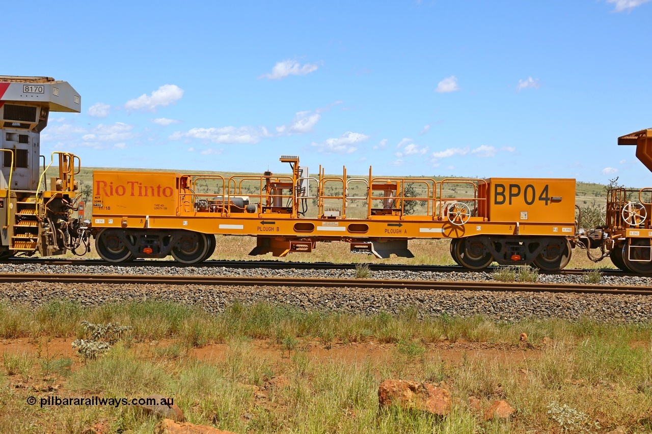 210322 9586
Near Gecko on Rio Tinto's Dampier - Tom Price line is CRRC Yangtze Rolling Stock Co of China built ballast plough waggon BP 04 on a loaded ballast rake. Location is roughly [url=https://goo.gl/maps/XZkGLreipQwHrTjw9]here[/url]. 22nd March 2021.
Keywords: BP-type;BP04;Rio-ballast-plough;CRRC-Yangtze-Rolling-Stock-Co-China;
