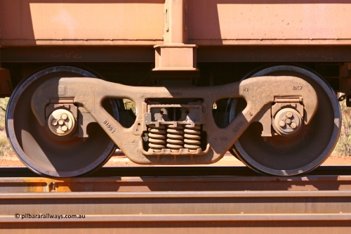 1820 050828 5310
Lyre Siding, Bradken bogie on Hamersley Iron Bradken built S series waggon 1810 control built in March 2003. August 28, 2005.
Keywords: 1820;S-series;Bradken-Rail-Qld;Rio-ore-waggon;