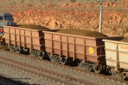 3142-7217 050110 072344
Parker Point, loaded Hameraley Iron Bradken built S series waggon pair 3142 control and 7217 slave with a build date of February 2004. January 10, 2005.
Keywords: 3142;7217;S-series;Bradken-Rail-Qld;Rio-ore-waggon;