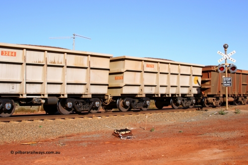 3284-7379 050828 5046
Tunkawanna, loaded Robe River Bradken built S series waggon pair 3284 control and 7379 slave built in August 2004. August 28, 2005.
Keywords: 3284;7379;S-series;Bradken-Rail-Qld;Rio-ore-waggon;