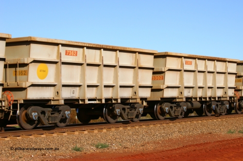 3302-7362 050828 5061
Tunkawanna, empty Robe River Bradken built S series waggon pair 3302 control and 7362 slave built in July 2004. August 28, 2005.
Keywords: 3302;7362;S-series;Bradken-Rail-Qld;Rio-ore-waggon;