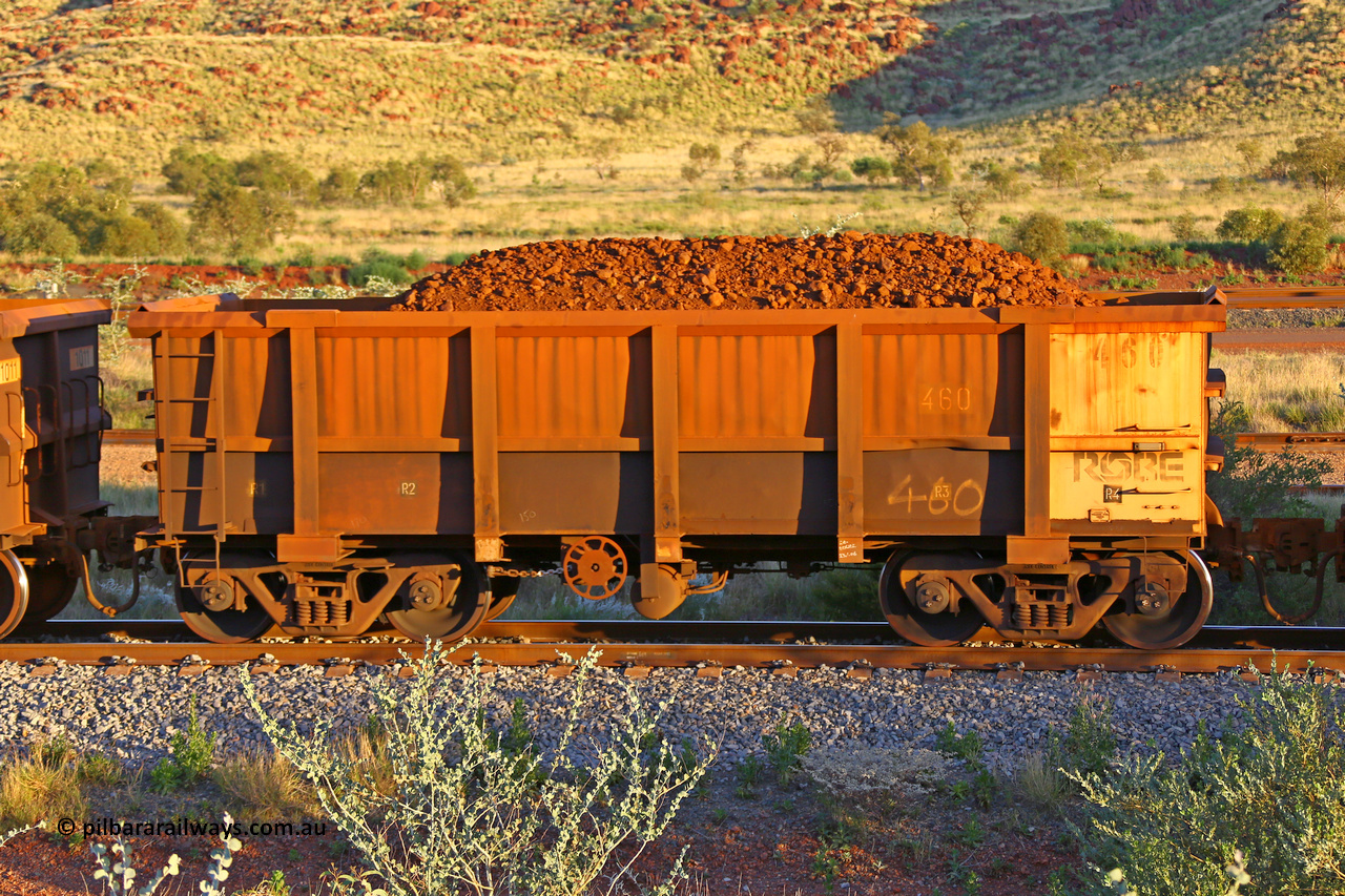 0460 170513 8740
Robe River ore waggon 460, built by Tomlinson Steel WA, handbrake side loaded view, Cape Lambert yard, May 13, 2017.
Keywords: 460;Tomlinson-Steel-WA;Robe-ore-waggon;