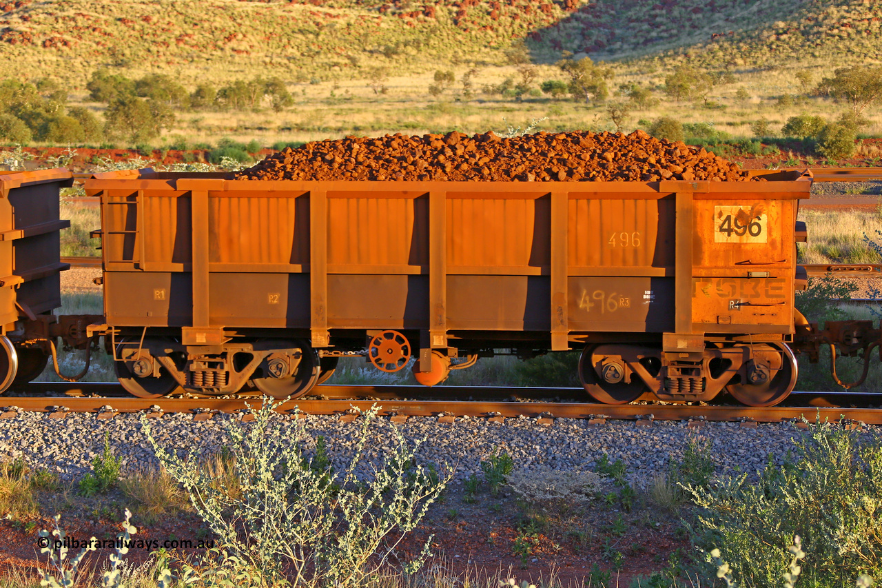 0496 170513 8716
Robe River ore waggon 496, built by Tomlinson Steel WA, handbrake side loaded view, Cape Lambert yard, May 13, 2017.
Keywords: 496;Tomlinson-Steel-WA;Robe-ore-waggon;