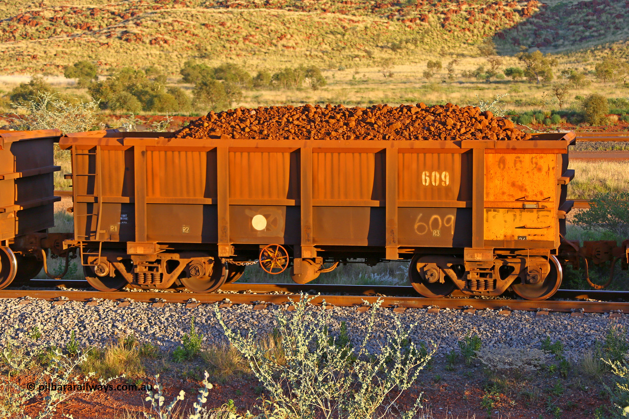 0609 170513 8698
Robe River ore waggon 609, built by Tomlinson Steel WA, handbrake side loaded view, Cape Lambert yard, May 13, 2017.
Keywords: 609;Tomlinson-Steel-WA;Robe-ore-waggon;