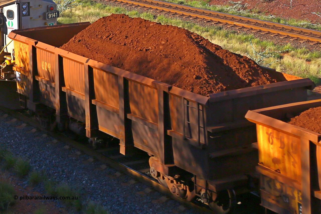 0609 210322 9680
Robe River ore waggon 609, built by Tomlinson Steel WA, fixed coupler non-handbrake side loaded view at the 17 km on the Cape Lambert line, March 22, 2021.
Keywords: 609;Tomlinson-Steel-WA;Robe-ore-waggon;