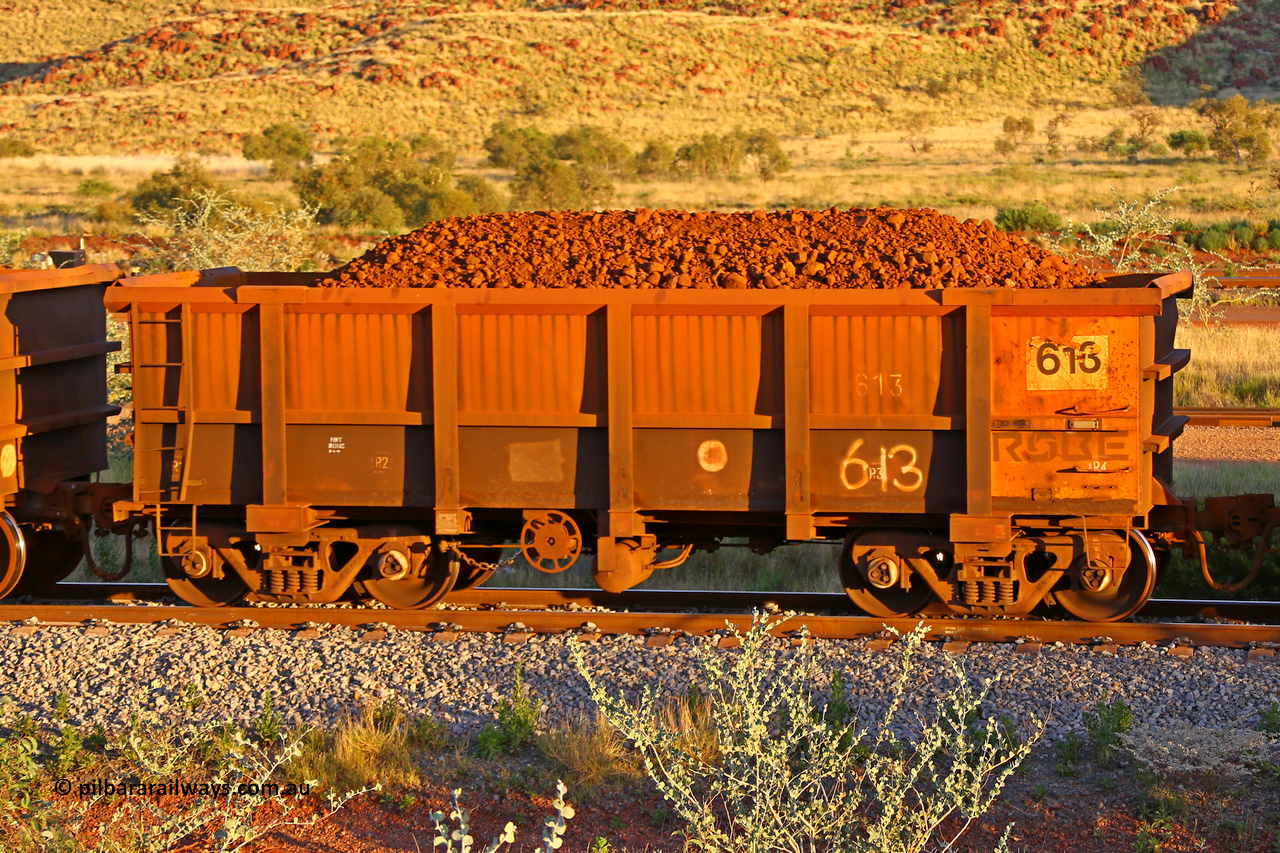 0613 170513 8662
Robe River ore waggon 613, built by Tomlinson Steel WA, handbrake side loaded view, Cape Lambert yard, May 13, 2017.
Keywords: 613;Tomlinson-Steel-WA;Robe-ore-waggon;