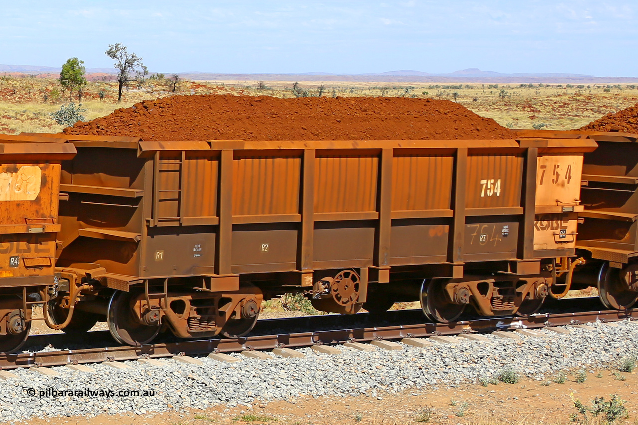 0754 170729 0243
Robe River ore waggon 754, built by Centurion Industries WA, fixed coupler handbrake side loaded view at the 103 km, between Maitland Siding and the Fortescue River on the Deepdale line. July 29, 2017.
Keywords: 754;Centurion-Industries-WA;Robe-ore-waggon;