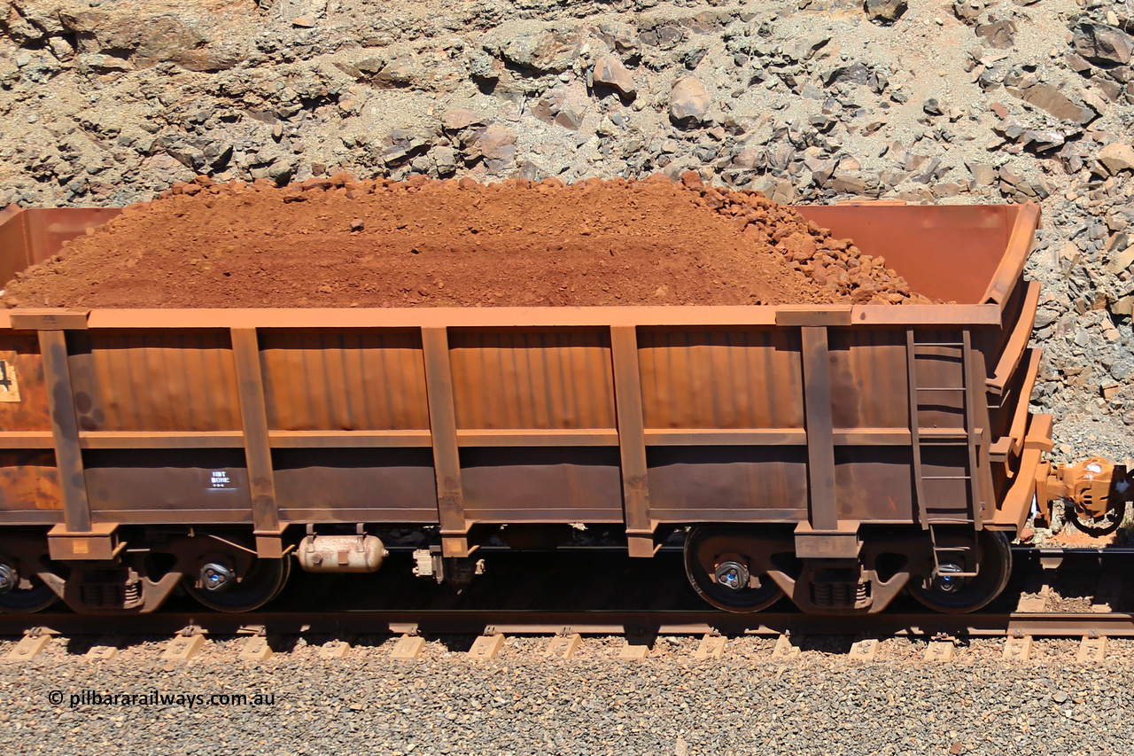 0804 160306 1508
Robe River ore waggon 804, built by Centurion Industries WA, fixed coupler non-handbrake side loaded view, at the 45 km, Harding Siding on the Cape Lambert line. March 6, 2016.
Keywords: 804;Centurion-Industries-WA;Robe-ore-waggon;