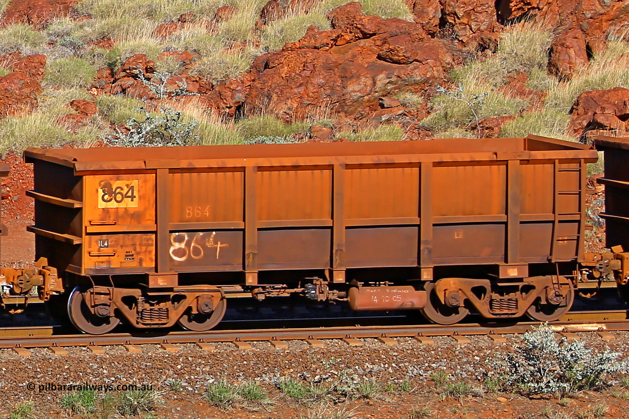 0864 180616 1697
Robe River ore waggon 864, built by Centurion Industries WA, rotary coupler end non-handbrake side empty view at the 38 km, Harding on the Cape Lambert line, June 16, 2018.
Keywords: 864;Centurion-Industries-WA;Robe-ore-waggon;