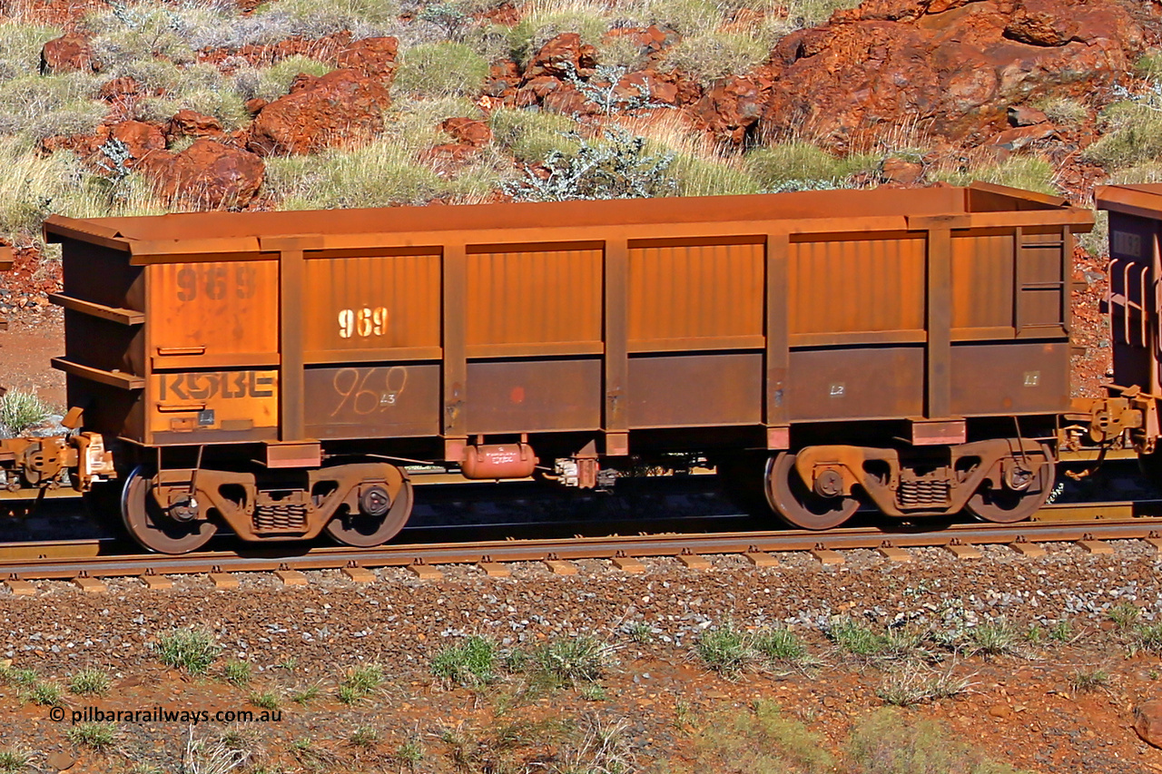 0969 180616 1705
Robe River ore waggon 969, built by Centurion Industries WA, rotary coupler end non-handbrake side empty view at the 38 km, Harding on the Cape Lambert line, June 16, 2018.
Keywords: 969;Centurion-Industries-WA;Robe-ore-waggon;