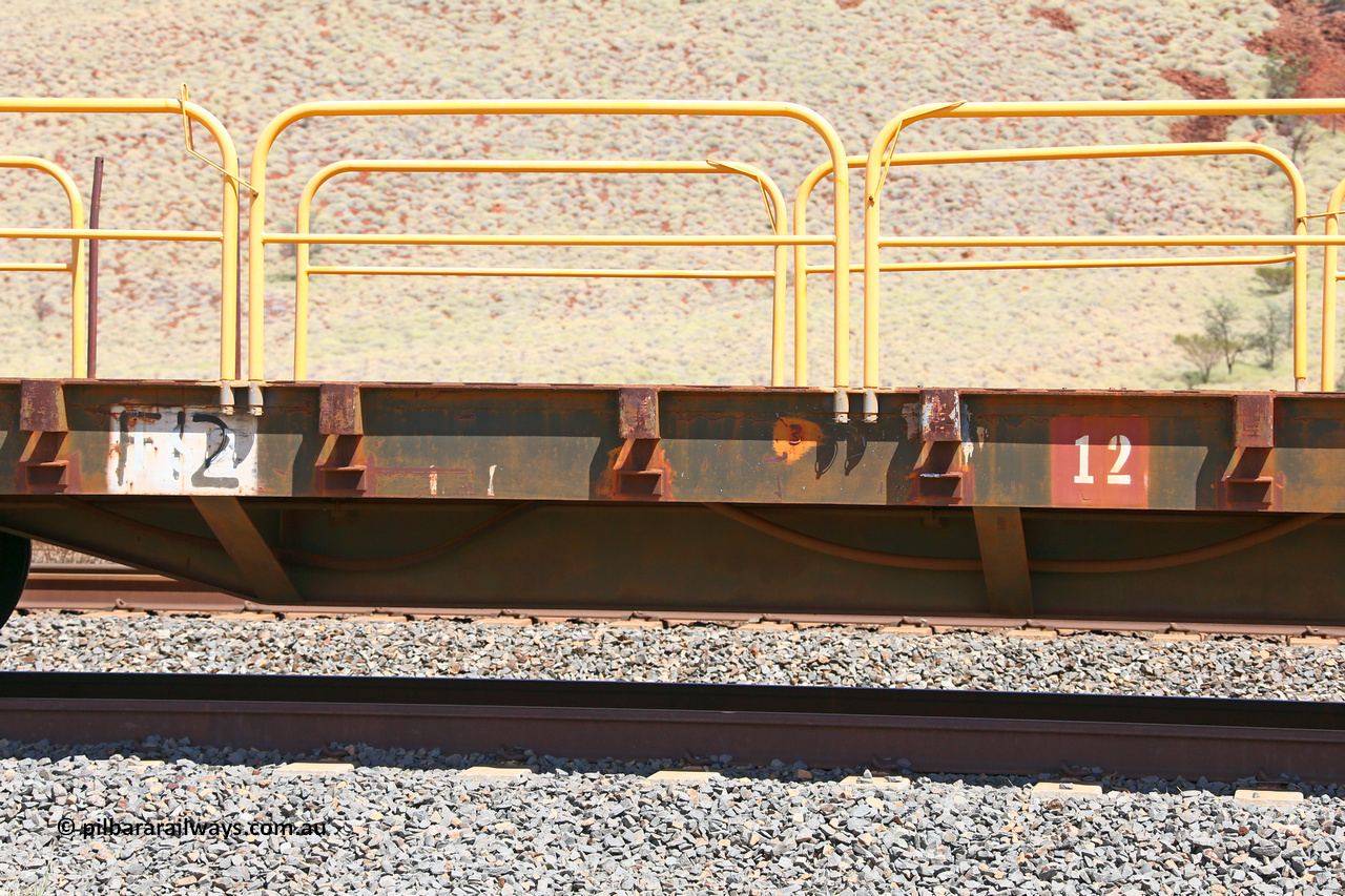 F12 160306 1378
Robe River flat waggon F 12, side sill view and handrails, built by Perry Engineering SA. Greenpool March 6, 2016.
Keywords: F12;Perry-Engineering-SA;Robe-flat-waggon;
