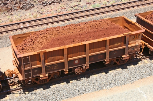 0012 160306 1473
Robe River ore waggon 012, built by Nippon Sharyo Nihon, fixed coupler handbrake side loaded view at the 45 km, Harding Siding on the Cape Lambert line. March 6, 2016.
Keywords: 012;Nippon-Sharyo-Nihon;Robe-ore-waggon;