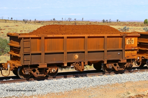 0021 170729 0241
Robe River ore waggon 021, built by Nippon Sharyo Nihon, fixed coupler handbrake side loaded view at the 103 km, between Maitland Siding and the Fortescue River on the Deepdale line. July 29, 2017.
Keywords: 021;Nippon-Sharyo-Nihon;Robe-ore-waggon;