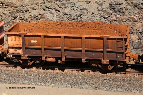 0022 160306 1645
Robe River ore waggon 022, built by Nippon Sharyo Nihon, fixed coupler non-handbrake side loaded view at the 45 km, Harding Siding on the Cape Lambert line. March 6, 2016.
Keywords: 022;Nippon-Sharyo-Nihon;Robe-ore-waggon;